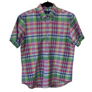 Ralph Lauren Oxford Shirt Men's Multi-Plaid Size M Medium Short Sleeve Button Do